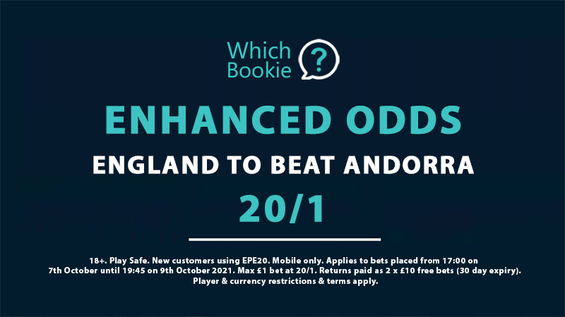 Andorra v England Enhanced Odds – England to win at 20/1